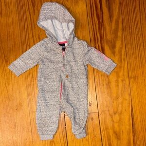 Carhartt Heather Gray One-Piece with Pink Trim Hooded Bodysuit